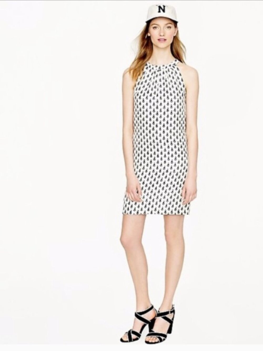 J. Crew Silk Thistle Print Swoop Back Halter Dress, Black/White, SZ 12